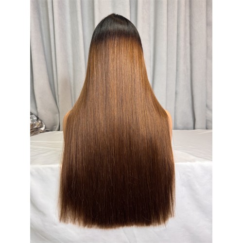 1B/#4 Black Root 300% Density Double Drawn Bone Straight 2x6 5x5 Transparent Lace Closure Wig | Human Hair Wig | Lace Front